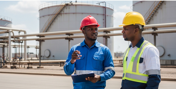 Engineers discurssing ideas on site